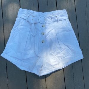 Kittenish White High waisted paper bag shorts